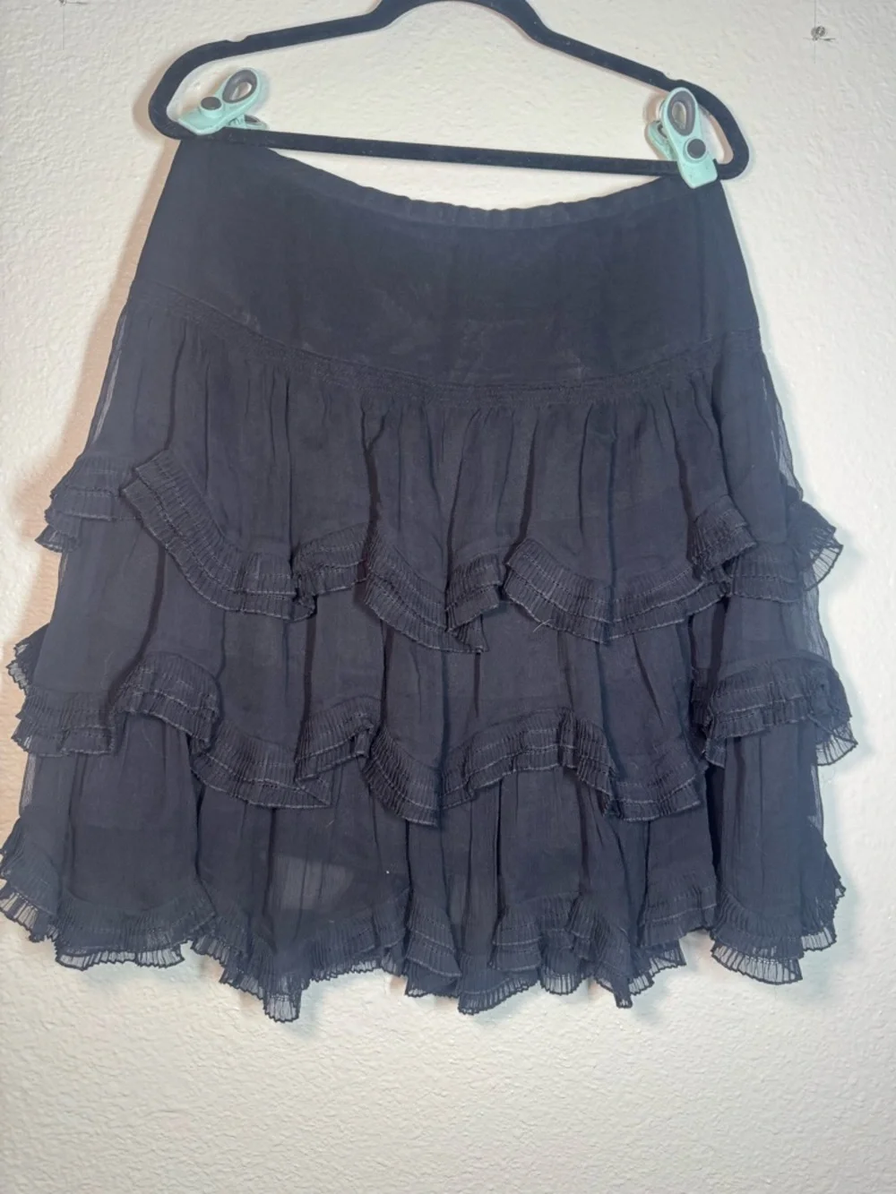 INC International Concepts Black Tiered Ruffle Mini Skirt 100%silk